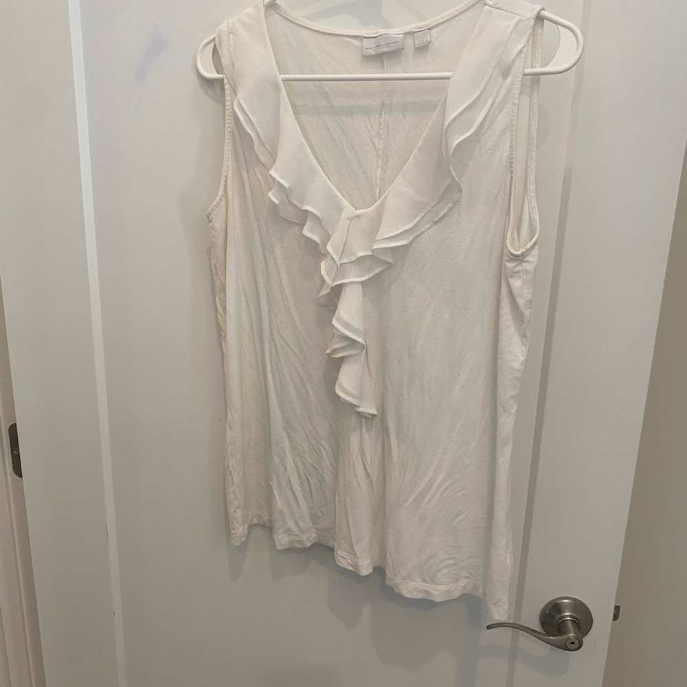 New York & Company Cream Ruffled Blouse